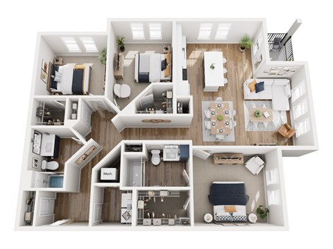 Floor plan for 3 beds, 2 baths, 1504 sqft